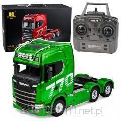 Læssespil/lastbil anhængertræk? fjernstyret RC Scania med led? (Ciagnik siodlowy) Siodlowy Ciezarówka Scania fjernstyret RC Huina grøn 1:18