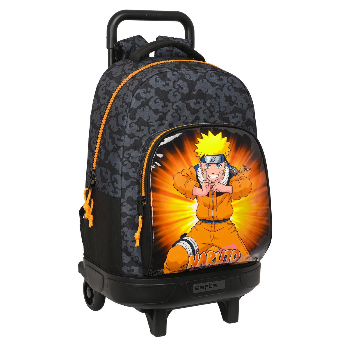 Naruto skolerygsæk med hjul 33 x 45 x 22 cm - sort/orange