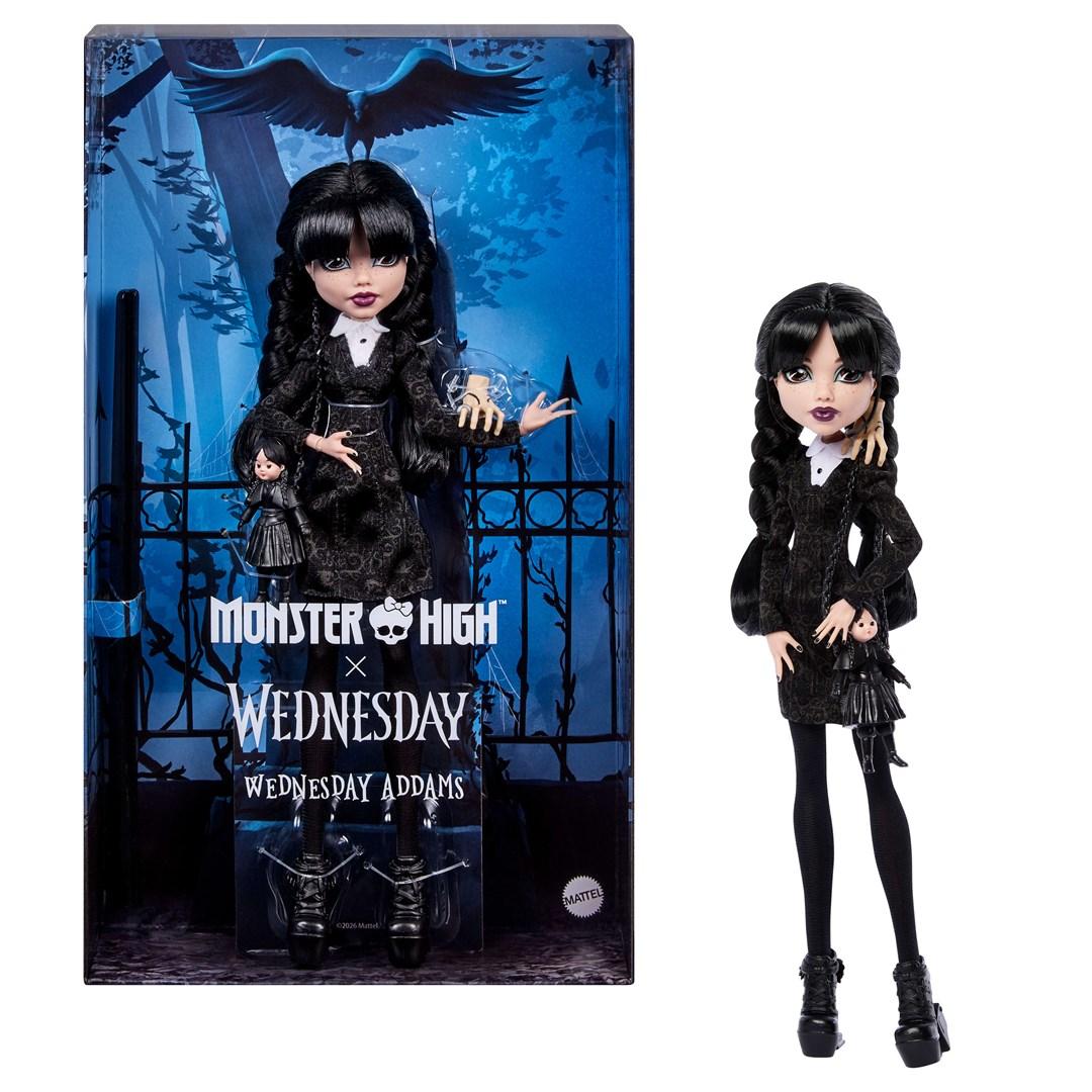 Mattel Monster High x Wednesday Addams modedukke, sort kjole (JNJ91)