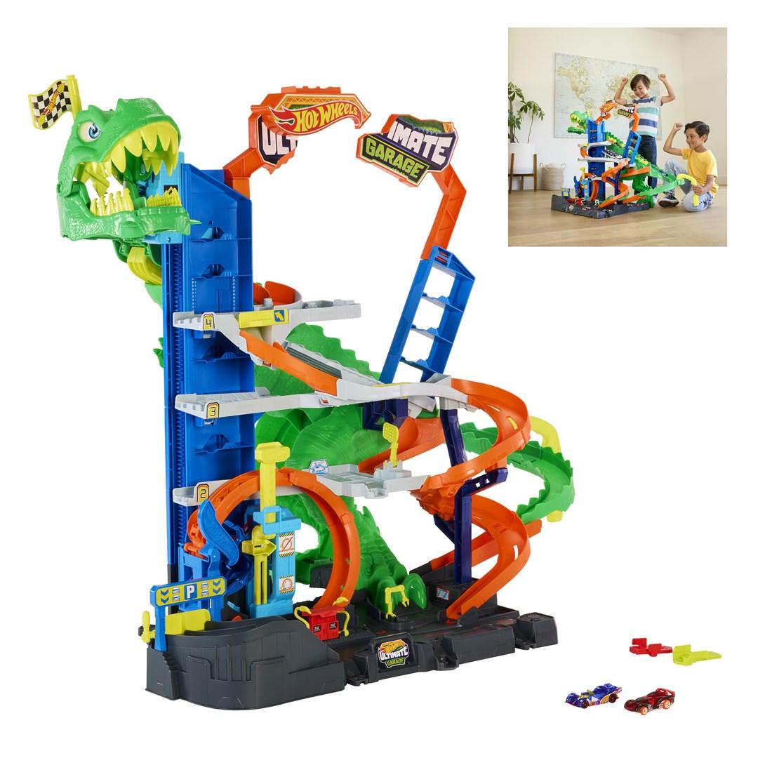Parkeringsgarage Hot Wheels City Ultimate T-Rex Garage med 2 legetøjsbiler