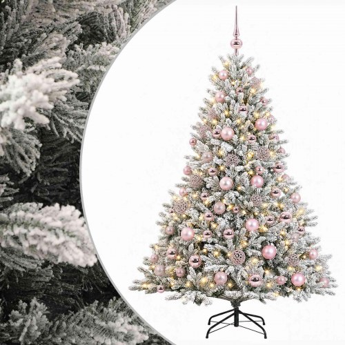 Kunstigt juletræ med julekugler og LED - 240 cm, varm hvid