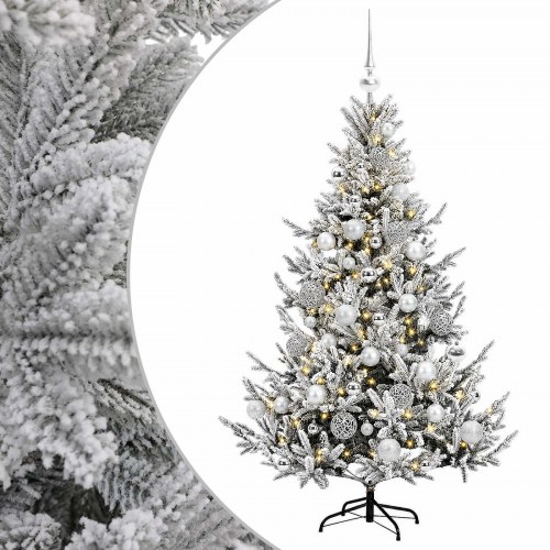Kunstigt juletræ med kugler og 150 LED - 150 cm, grøn/hvid
