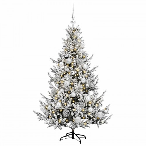 Kunstigt juletræ med kugler og 150 LED - 150 cm, grøn/hvid