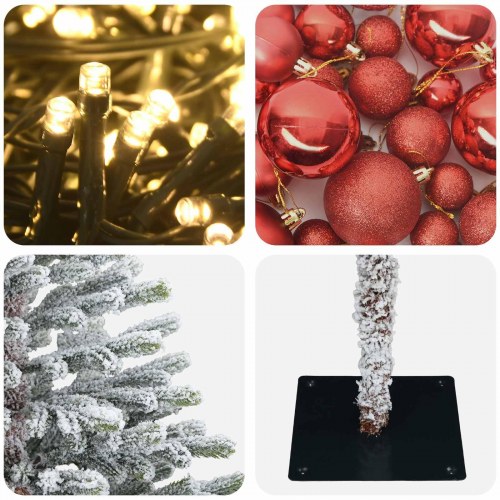 Kunstigt juletræ med kugler og 150 LED - 150 cm, grøn/hvid