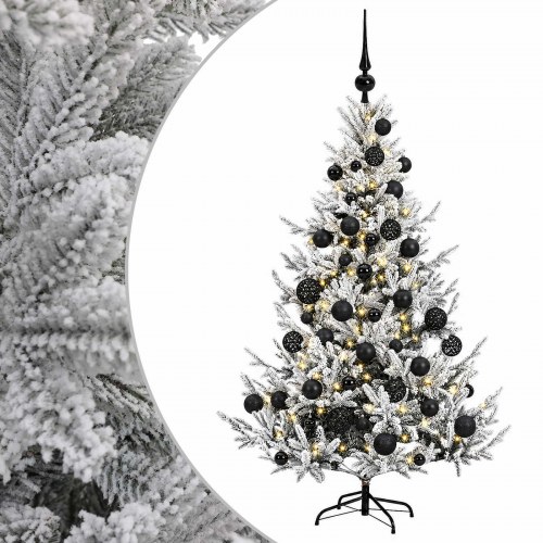 Kunstigt juletræ med LED-lyskæde og kugler - 120 cm
