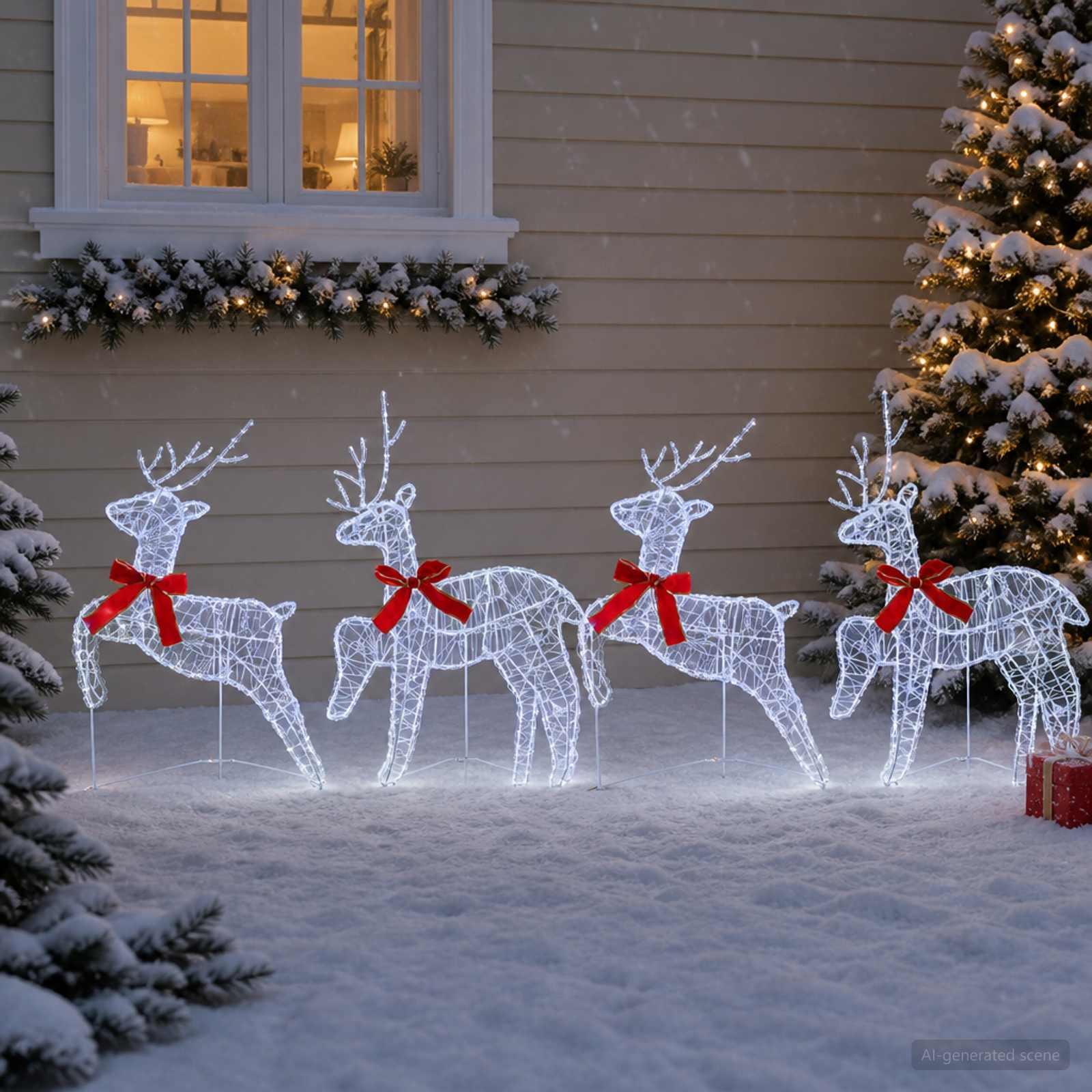 Julerensdyr med LED 4 stk. - kold hvid, 43 x 19 x 65 cm