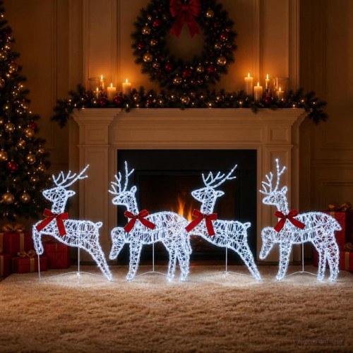 Julerensdyr med LED 4 stk. - kold hvid, 43 x 19 x 65 cm