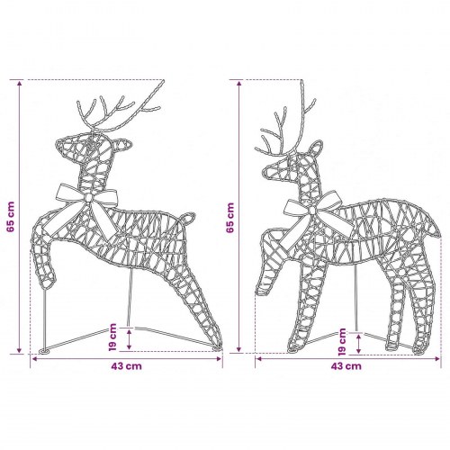 Julerensdyr med LED 4 stk. - kold hvid, 43 x 19 x 65 cm