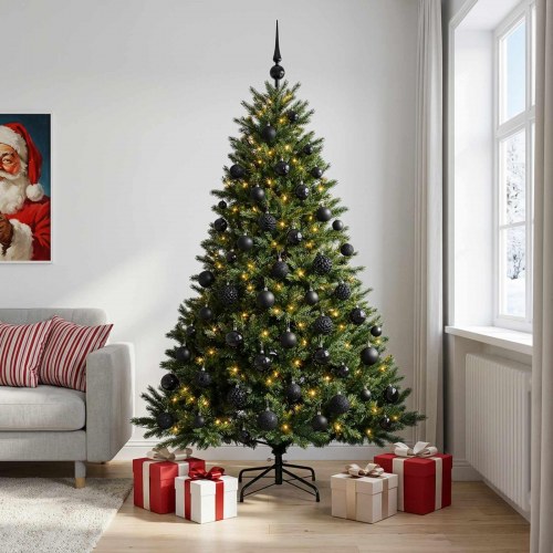 Kunstigt juletræ med julekugler og 300 LED - varm hvid, 240 cm