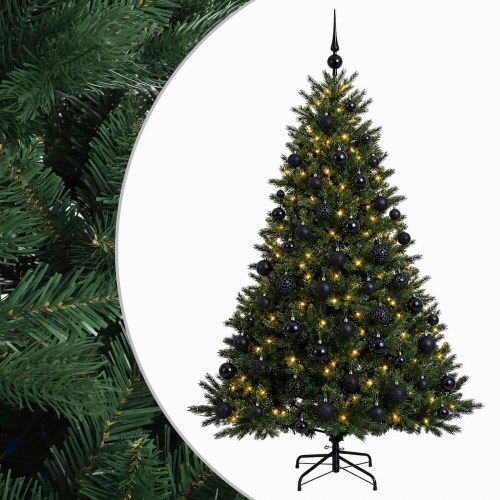 Kunstigt juletræ med julekugler og 300 LED - varm hvid, 240 cm