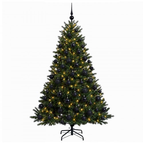 Kunstigt juletræ med julekugler og 300 LED - varm hvid, 240 cm