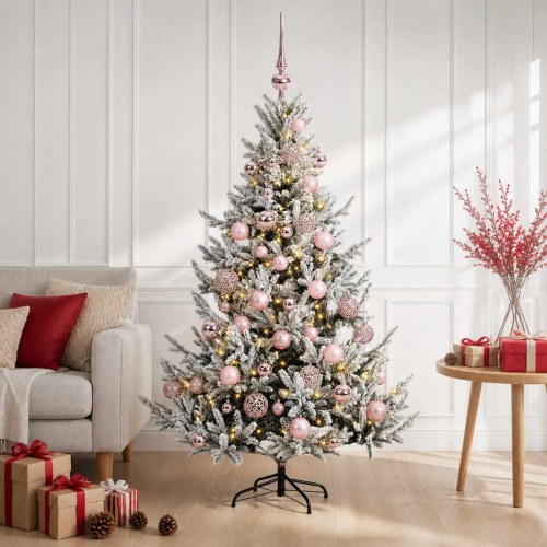 Kunstigt juletræ med kugler og 150 LED - 120 cm, varm hvid