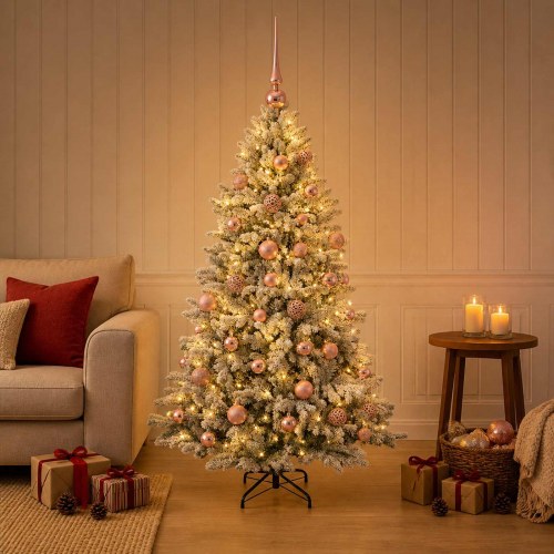 Kunstigt juletræ med julekugler og LED 150 cm - varm hvid