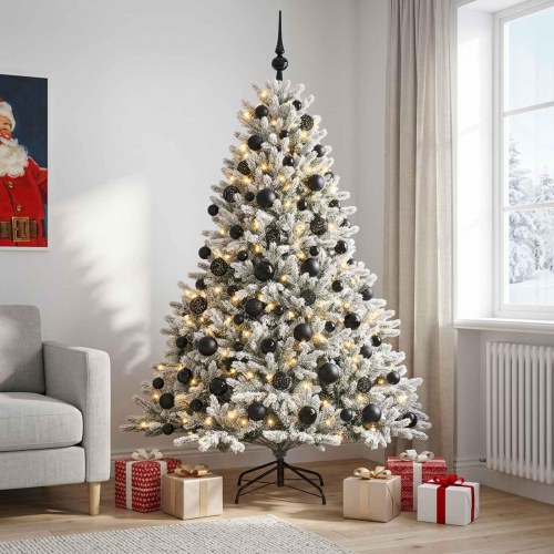 Kunstigt juletræ med julekugler og LED-lys 180 cm - varm hvid