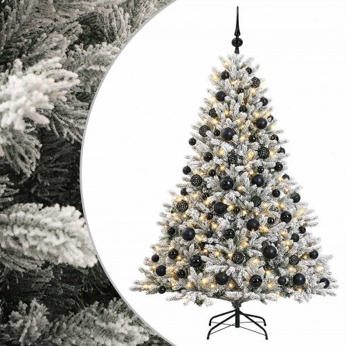 Kunstigt juletræ med julekugler og LED-lys 180 cm - varm hvid