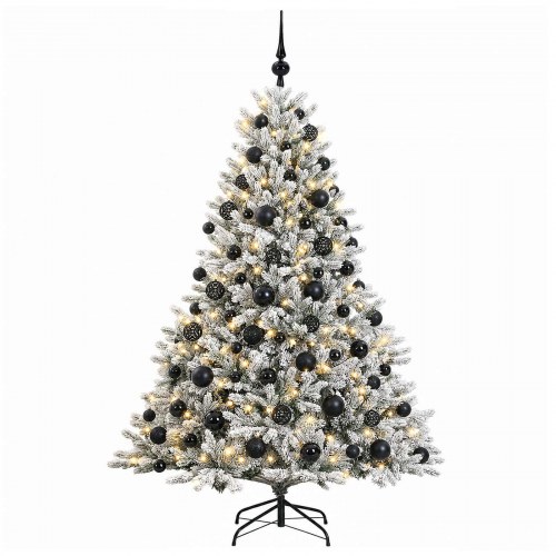 Kunstigt juletræ med julekugler og LED-lys 180 cm - varm hvid