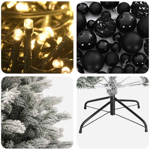 Kunstigt juletræ med julekugler og LED-lys 180 cm - varm hvid