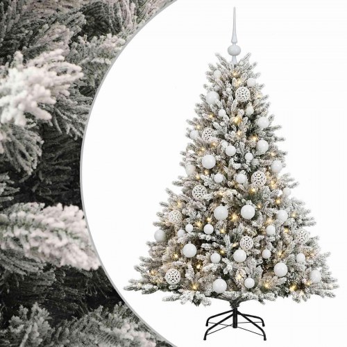 Kunstigt juletræ med julekugler og LED-lyskæde 150 cm - grøn/hvid