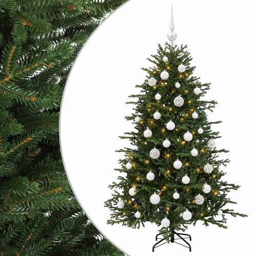 Kunstigt juletræ med LED og julekugler - 150 cm