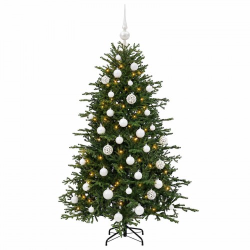 Kunstigt juletræ med LED og julekugler - 150 cm