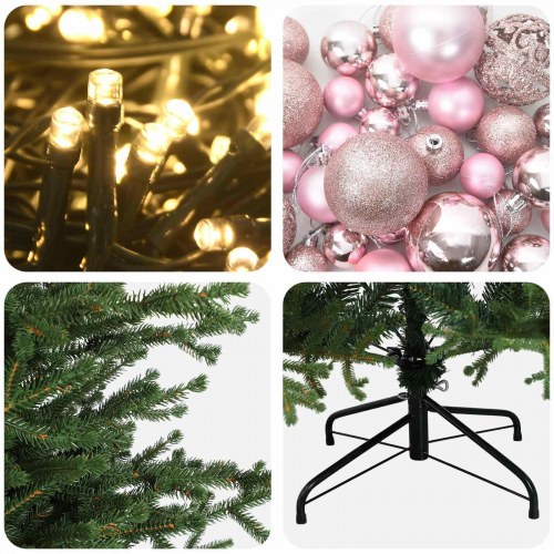 Kunstigt juletræ med julekugler og 300 LED - 210 cm