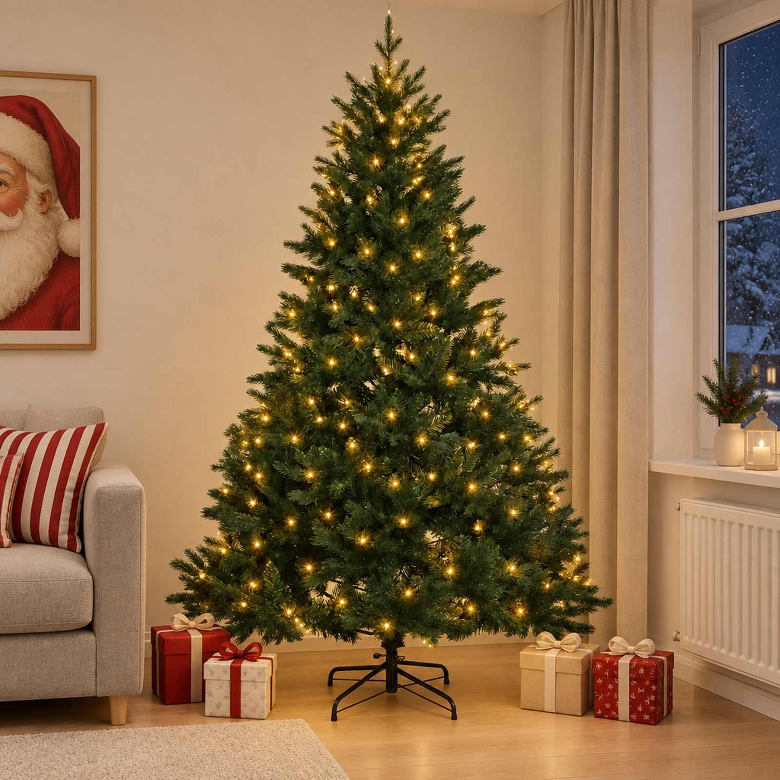 Kunstigt juletræ 120 cm med 150 LED'er - varm hvid