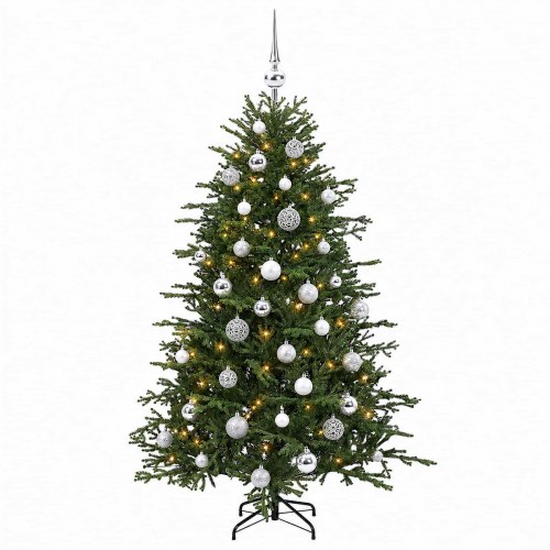 Kunstigt juletræ med kugler og LED-lys 120 cm - varm hvid