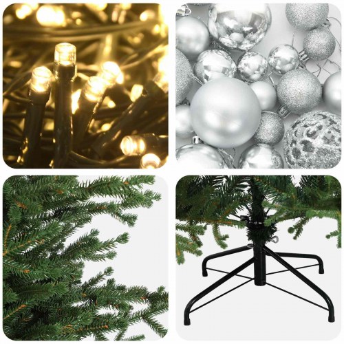 Kunstigt juletræ med kugler og LED-lys 120 cm - varm hvid