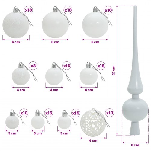 Kunstigt juletræ med LED-lys og julekugler - 180 cm, varm hvid