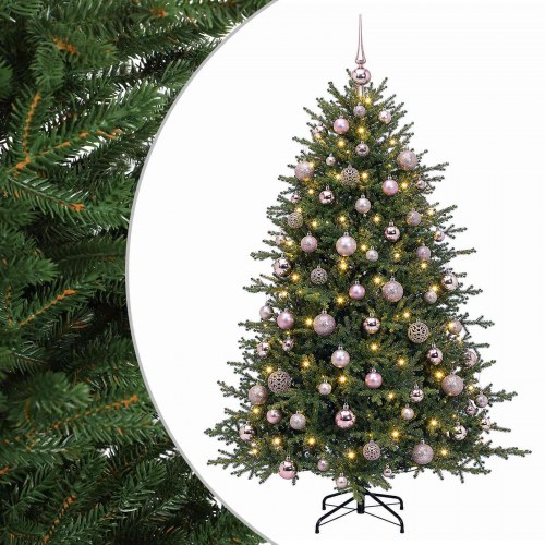 Kunstigt juletræ med kugler og 300 LED - 180 cm, varm hvid