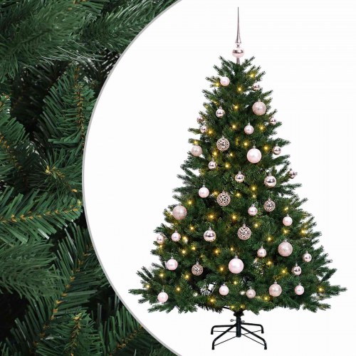 Kunstigt juletræ med julekugler 150 cm - 150 LED, varm hvid