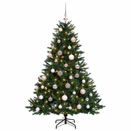 Kunstigt juletræ med julekugler 150 cm - 150 LED, varm hvid