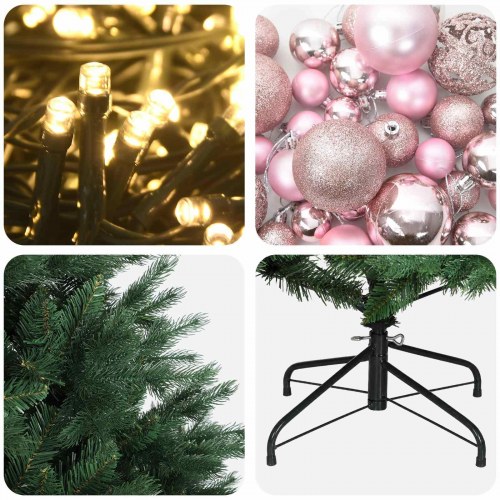 Kunstigt juletræ med julekugler 150 cm - 150 LED, varm hvid
