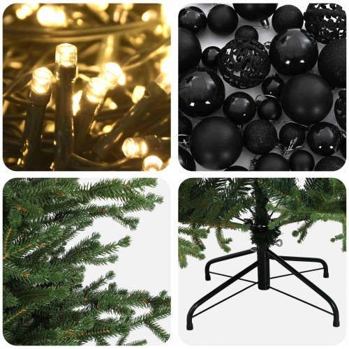 Kunstigt juletræ med LED-lys og julekugler 150 cm - varm hvid