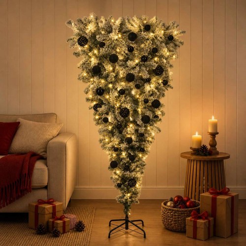 Omvendt kunstigt juletræ 150 cm med 150 LED - varm hvid