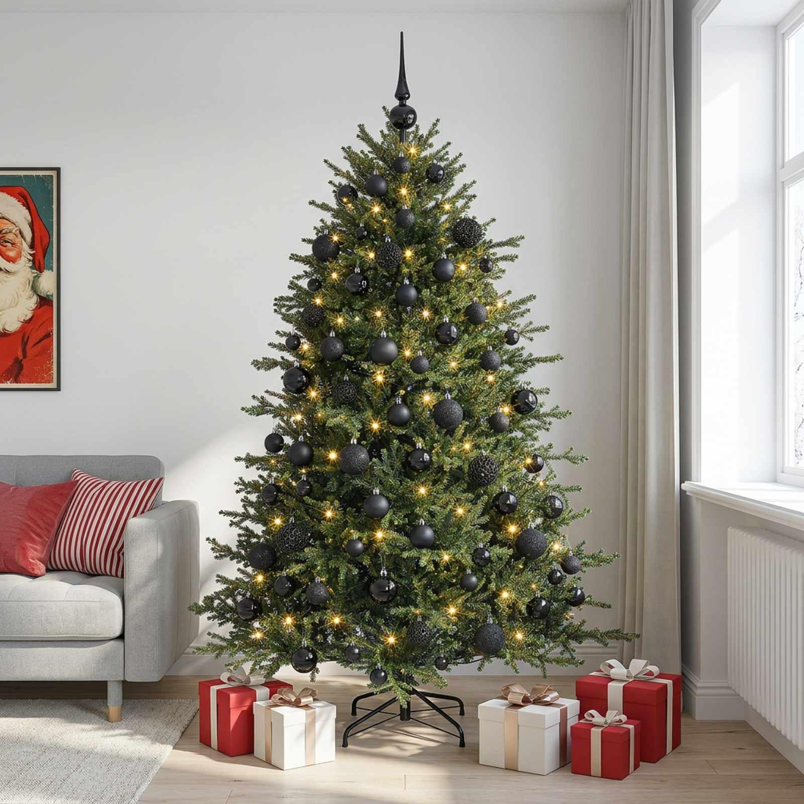 Kunstigt juletræ med julekugler 240 cm - 300 LED'er varm hvid