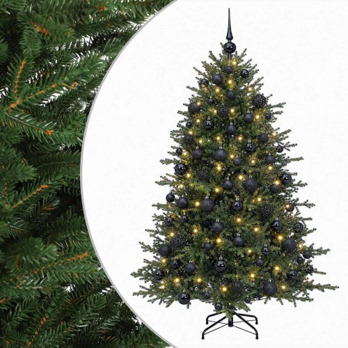 Kunstigt juletræ med julekugler 240 cm - 300 LED'er varm hvid
