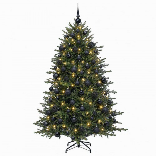 Kunstigt juletræ med julekugler 240 cm - 300 LED'er varm hvid