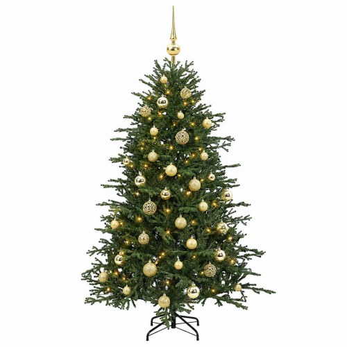 Kunstigt juletræ med julekugler og LED-lys 120 cm - varm hvid