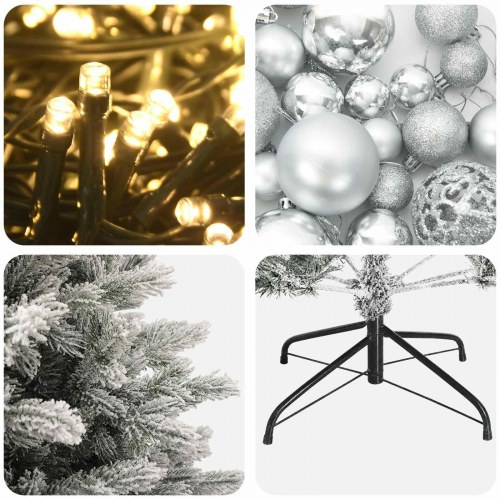 Kunstigt juletræ med kugler og LED-lys 150 cm - grøn/hvid