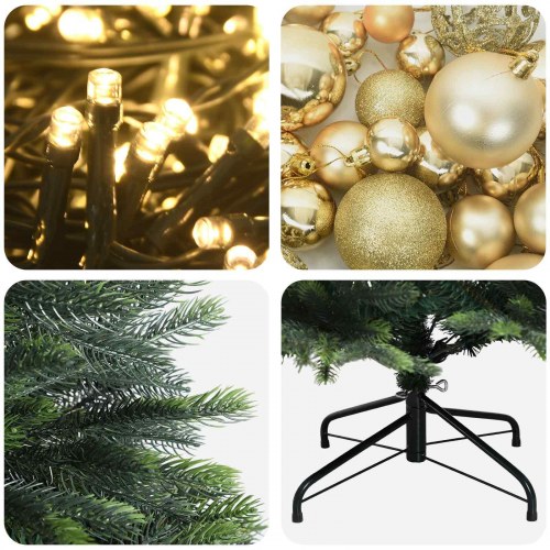 Kunstigt juletræ med kugler og 150 LED - 150 cm, varm hvid
