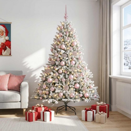 Kunstigt juletræ med kugler og varm hvid LED - 210 cm