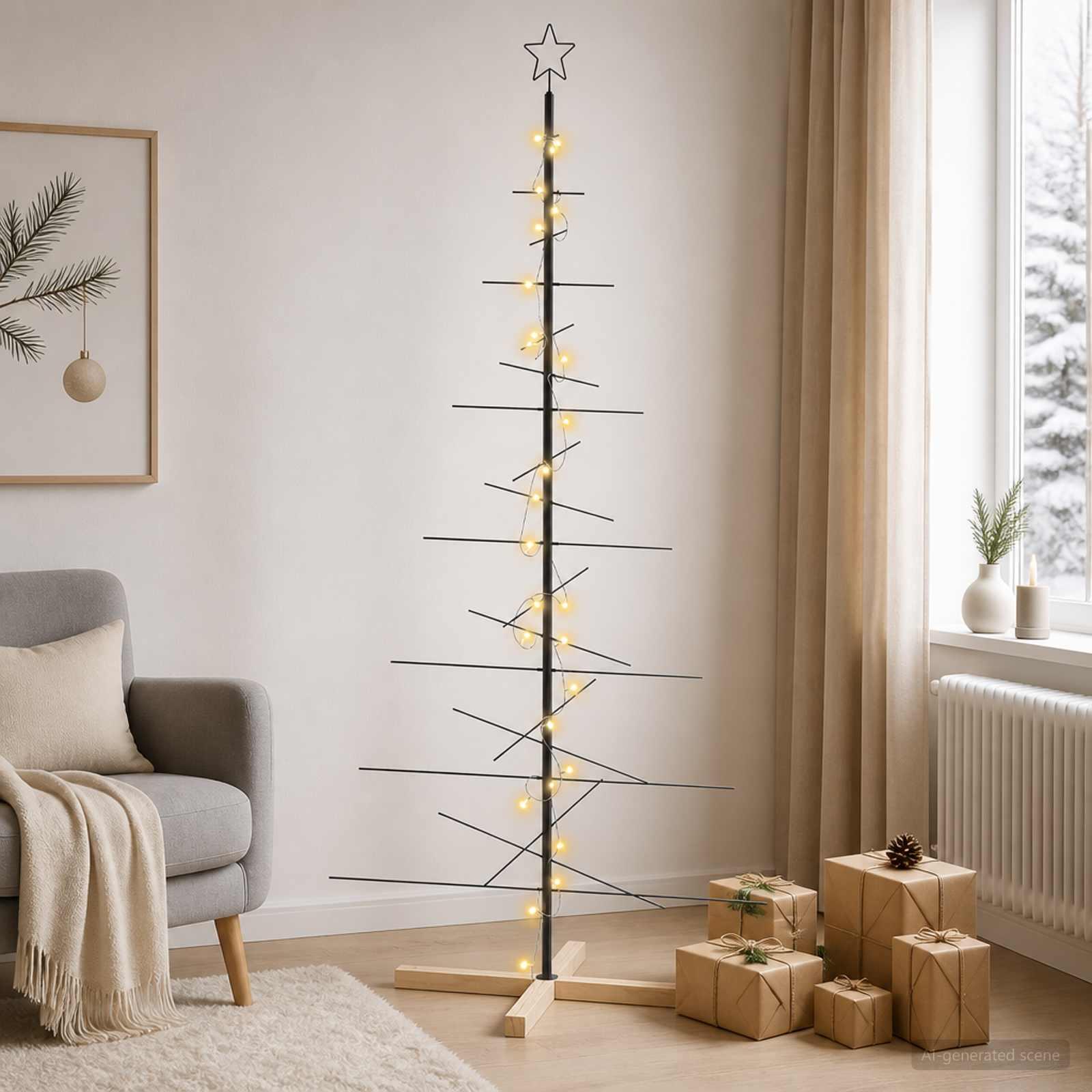 Metal juletræ KUOPIO 180 cm - sort/varm hvid