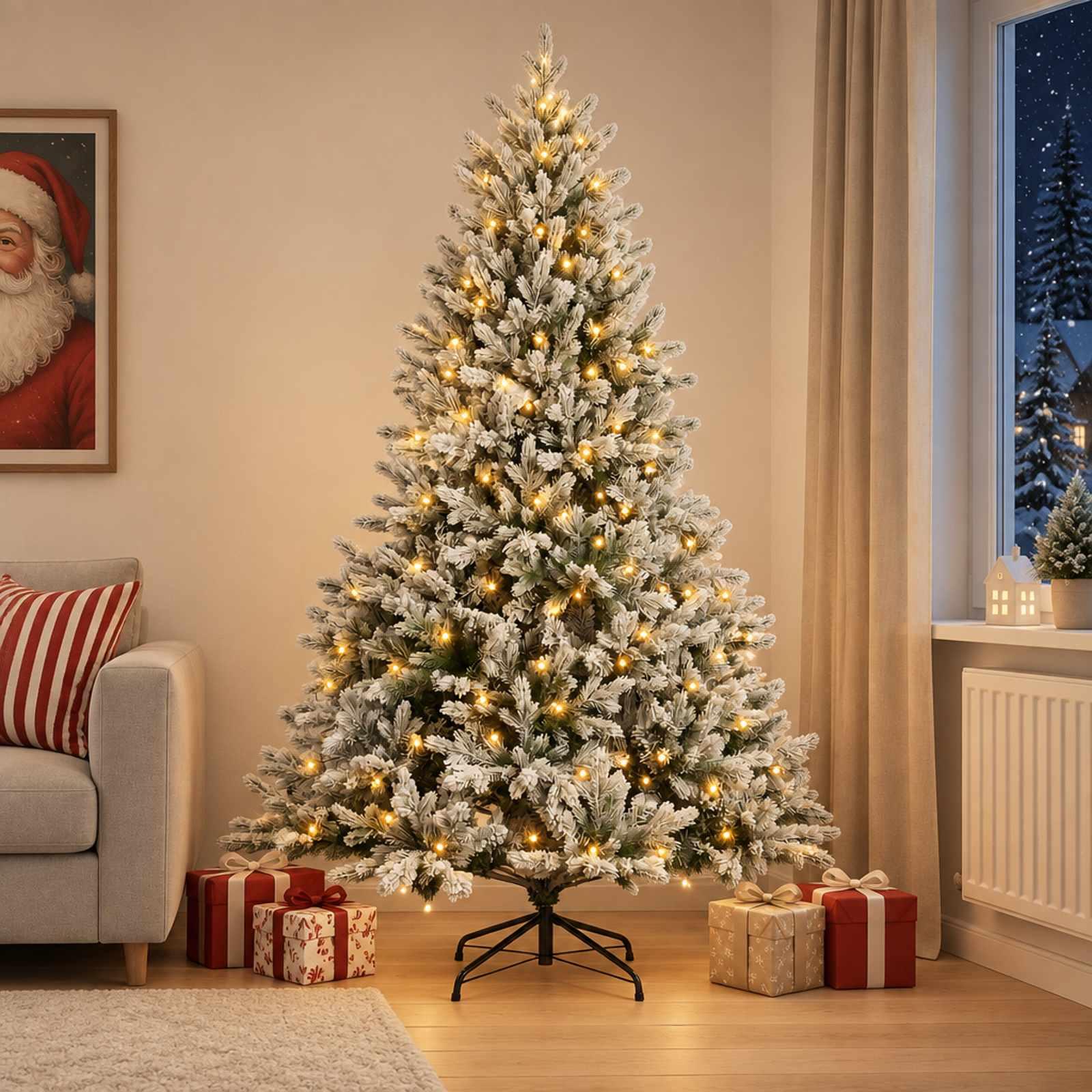 Kunstigt juletræ med sne og LED 120 cm - varm hvid