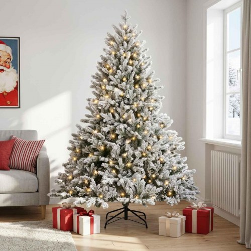 Kunstigt juletræ med sne og LED 120 cm - varm hvid