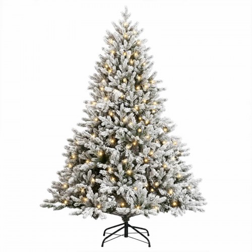 Kunstigt juletræ med sne og LED 120 cm - varm hvid