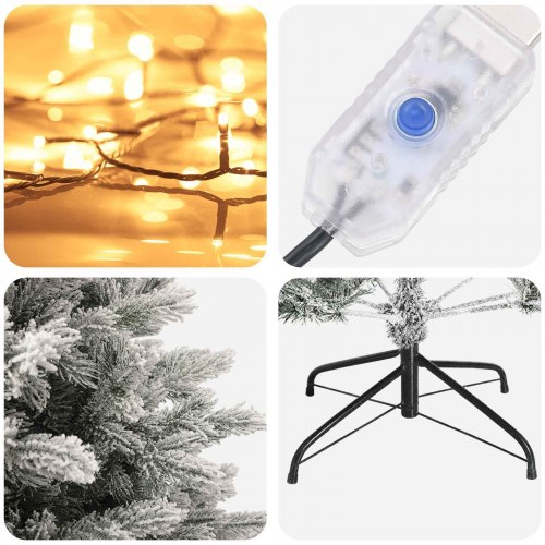 Kunstigt juletræ med sne og LED 120 cm - varm hvid