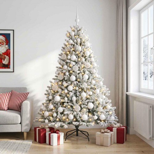 Kunstigt juletræ med julekugler og 300 LED - 180 cm