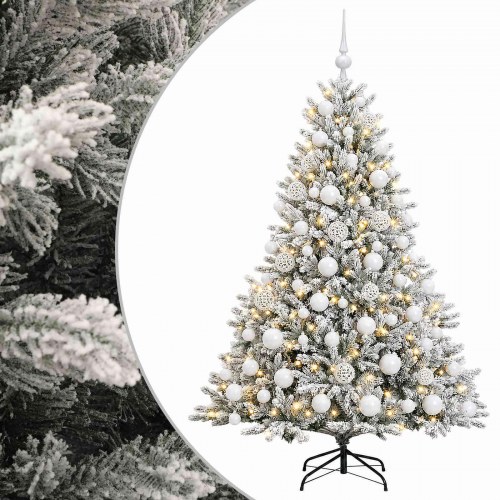 Kunstigt juletræ med julekugler og 300 LED - 180 cm