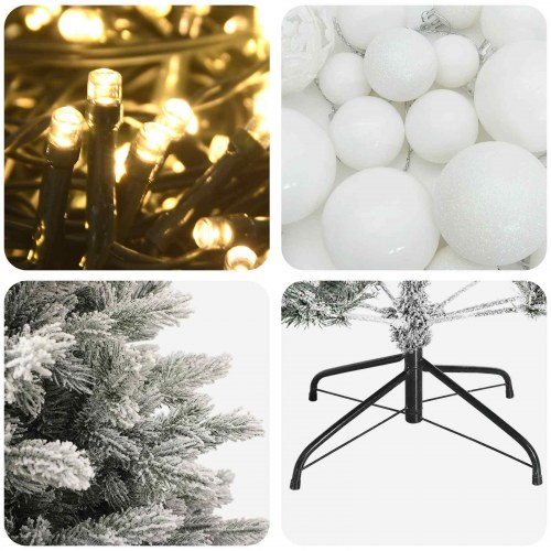 Kunstigt juletræ med julekugler og 300 LED - 180 cm